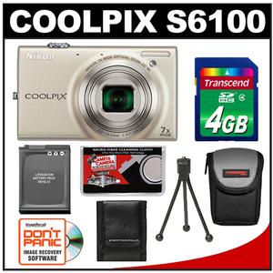 Nikon Coolpix S6100 Digital Camera (Silver) - Refurbished with 4GB Card + Battery + Case + Accessory Kit - Digital Cameras and Accessories - Hip Lens.com