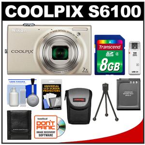 Nikon Coolpix S6100 Digital Camera (Silver) - Refurbished with 8GB Card + Battery + Case + Accessory Kit - Digital Cameras and Accessories - Hip Lens.com