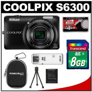 Nikon Coolpix S6300 Digital Camera (Black) with 8GB Card + Case + Tripod + Accessory Kit - Digital Cameras and Accessories - Hip Lens.com