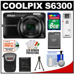 Nikon Coolpix S6300 Digital Camera (Black) with 8GB Card + Battery + Case + Cleaning & Accessory Kit - Digital Cameras and Accessories - Hip Lens.com