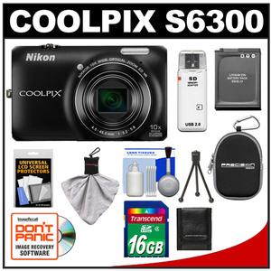 Nikon Coolpix S6300 Digital Camera (Black) with 16GB Card + Battery + Case + Tripod + Accessory Kit - Digital Cameras and Accessories - Hip Lens.com