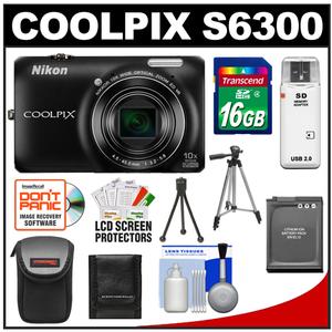 Nikon Coolpix S6300 Digital Camera (Black) with 16GB Card + Battery + Case + Tripods + Accessory Kit - Digital Cameras and Accessories - Hip Lens.com
