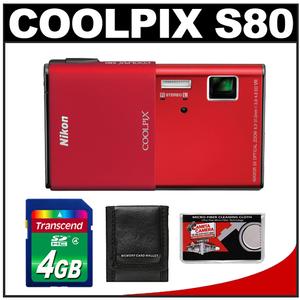 Nikon Coolpix S80 Digital Camera (Red) - Refurbished with 4GB Card + Accessory Kit - Digital Cameras and Accessories - Hip Lens.com