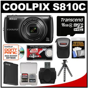 Nikon Coolpix S810c Android Wi-Fi GPS Digital Camera (Black) with 16GB Card + Case + Battery + Flex Tripod + Kit