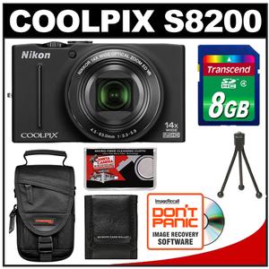 Nikon Coolpix S8200 Digital Camera (Black) - Refurbished with 8GB Card + Case + Accessory Kit - Digital Cameras and Accessories - Hip Lens.com