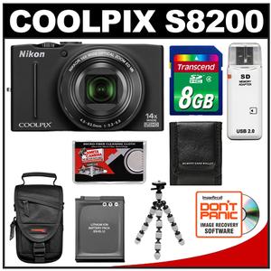 Nikon Coolpix S8200 Digital Camera (Black) - Refurbished with 8GB Card + Battery + Case + Flex Tripod + Accessory Kit - Digital Cameras and Accessories - Hip Lens.com