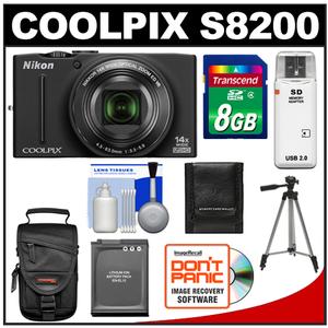 Nikon Coolpix S8200 Digital Camera (Black) - Refurbished with 8GB Card + Battery + Case + Tripod + Accessory Kit - Digital Cameras and Accessories - Hip Lens.com