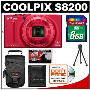 Nikon Coolpix S8200 Digital Camera (Red) - Refurbished with 8GB Card + Case + Accessory Kit - Digital Cameras and Accessories - Hip Lens.com