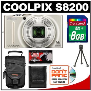 Nikon Coolpix S8200 Digital Camera (Silver) - Refurbished with 8GB Card + Case + Accessory Kit - Digital Cameras and Accessories - Hip Lens.com