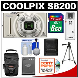 Nikon Coolpix S8200 Digital Camera (Silver) - Refurbished with 8GB Card + Battery + Case + Tripod + Accessory Kit - Digital Cameras and Accessories - Hip Lens.com