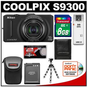 Nikon Coolpix S9300 GPS Digital Camera (Black) - Refurbished with 8GB Card + Battery + Case + Flex Tripod + Accessory Kit - Digital Cameras and Accessories - Hip Lens.com