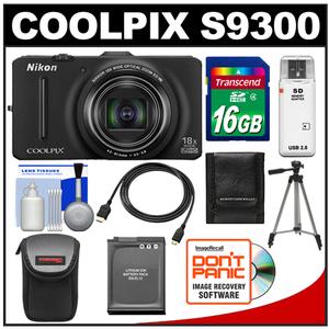 Nikon Coolpix S9300 GPS Digital Camera (Black) - Refurbished with 16GB Card + Battery + Case + Tripod + HDMI Cable + Accessory Kit - Digital Cameras and Accessories - Hip Lens.com