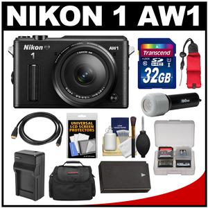 Nikon 1 AW1 Shock & Waterproof Digital Camera Body with AW 11-27.5mm Lens (Black) with 32GB Card + Case + Battery & Charger + LED Torch + Kit