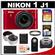 Nikon 1 J1 Digital Camera Body with 10-30mm VR Lens (Red) - Factory Refurbished with 32GB Card + Case + Battery + Filter + 2 Tele/Wide Lenses + Accessory Kit