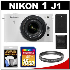 Nikon 1 J1 Digital Camera Body with 10-30mm VR Lens (White) - Refurbished with 16GB Card + Battery + Filter + Accessory Kit - Digital Cameras and Accessories - Hip Lens.com