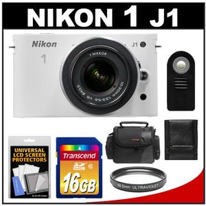 Nikon 1 J1 Digital Camera Body with 10-30mm VR Lens (White) - Refurbished with 16GB Card + Case + Filter + Remote + Accessory Kit - Digital Cameras and Accessories - Hip Lens.com
