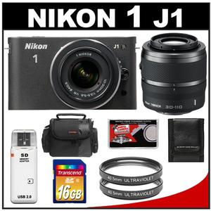 Nikon 1 J1 Digital Camera Body with 10-30mm & 30-110mm VR Lens (Black) with 16GB Card + Case + (2) UV Filters + Accessory Kit - Digital Cameras and Accessories - Hip Lens.com