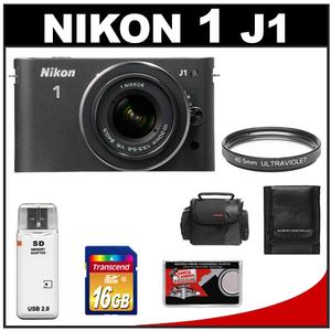 Nikon 1 J1 Digital Camera Body with 10-30mm VR Lens (Black) with 16GB Card + Case + UV Filter + Accessory Kit - Digital Cameras and Accessories - Hip Lens.com