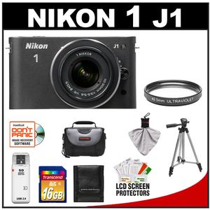 Nikon 1 J1 Digital Camera Body with 10-30mm VR Lens (Black) with 16GB Card + Case + UV Filter + Tripod + Accessory Kit - Digital Cameras and Accessories - Hip Lens.com
