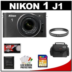 Nikon 1 J1 Digital Camera Body with 10-30mm VR Lens (Black) with 32GB Card + Case + UV Filter + Accessory Kit - Digital Cameras and Accessories - Hip Lens.com
