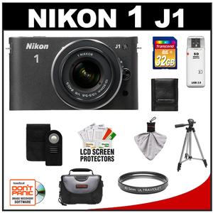 Nikon 1 J1 Digital Camera Body with 10-30mm VR Lens (Black) with 32GB Card + Case + UV Filter + Tripod + Wireless Remote + Accessory Kit - Digital Cameras and Accessories - Hip Lens.com