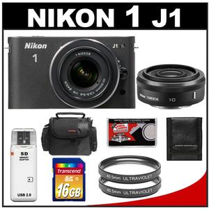 Nikon 1 J1 Digital Camera Body with 10mm f/2.8 & 10-30mm VR Lens (Black) with 16GB Card + Case + (2) UV Filters + Accessory Kit - Digital Cameras and Accessories - Hip Lens.com
