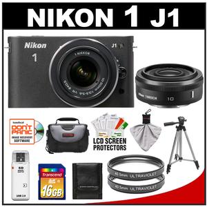 Nikon 1 J1 Digital Camera Body with 10mm f/2.8 & 10-30mm VR Lens (Black) with 16GB Card + Case + (2) UV Filters + Tripod + Accessory Kit - Digital Cameras and Accessories - Hip Lens.com