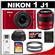 Nikon 1 J1 Digital Camera Body with 10-30mm & 30-110mm VR Lens (Red) with 16GB Card + Case + (2) UV Filters + Accessory Kit