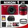 Nikon 1 J1 Digital Camera Body with 10-30mm & 30-110mm VR Lens (Red) with 32GB Card + Case + (2) UV Filters + Accessory Kit