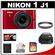 Nikon 1 J1 Digital Camera Body with 10-30mm VR Lens (Red) with 32GB Card + Case + UV Filter + Accessory Kit