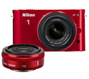 Nikon 1 J1 Digital Camera Body with 10mm f/2.8 & 10-30mm VR Lens (Red) - Digital Cameras and Accessories - Hip Lens.com