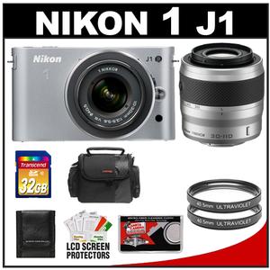 Nikon 1 J1 Digital Camera Body with 10-30mm & 30-110mm VR Lens (Silver) with 32GB Card + Case + (2) UV Filters + Accessory Kit - Digital Cameras and Accessories - Hip Lens.com