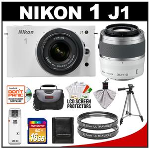 Nikon 1 J1 Digital Camera Body with 10-30mm & 30-110mm VR Lens (White) with 16GB Card + Case + (2) UV Filters + Tripod + Accessory Kit - Digital Cameras and Accessories - Hip Lens.com