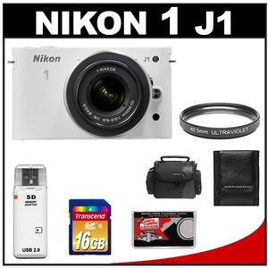 Nikon 1 J1 Digital Camera Body with 10-30mm VR Lens (White) with 16GB Card + Case + UV Filter + Accessory Kit - Digital Cameras and Accessories - Hip Lens.com