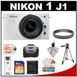 Nikon 1 J1 Digital Camera Body with 10-30mm VR Lens (White) with 16GB Card + Case + UV Filter + Tripod + Accessory Kit - Digital Cameras and Accessories - Hip Lens.com