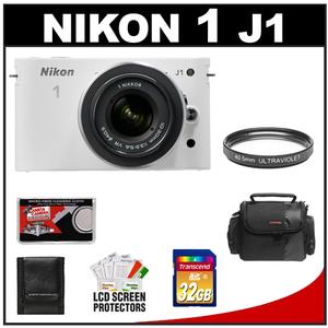 Nikon 1 J1 Digital Camera Body with 10-30mm VR Lens (White) with 32GB Card + Case + UV Filter + Accessory Kit - Digital Cameras and Accessories - Hip Lens.com