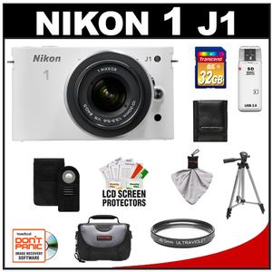 Nikon 1 J1 Digital Camera Body with 10-30mm VR Lens (White) with 32GB Card + Case + UV Filter + Tripod + Wireless Remote + Accessory Kit - Digital Cameras and Accessories - Hip Lens.com