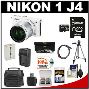 Nikon 1 J4 Digital Camera & 10-100mm VR Lens (White) with 64GB Card + Case + Battery & Charger + Filters + Tripod + Kit