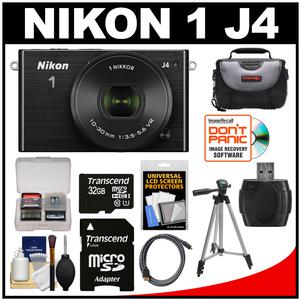 Nikon 1 J4 Digital Camera & 10-30mm PD Zoom Lens (Black) with 32GB Card + Case + Tripod + HDMI Cable + Accessory Kit
