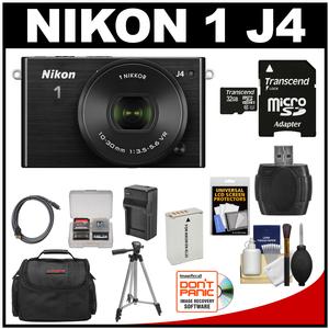 Nikon 1 J4 Digital Camera & 10-30mm PD Zoom Lens (Black) with 32GB Card + Case + Battery & Charger + Tripod + Kit