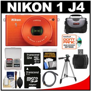 Nikon 1 J4 Digital Camera & 10-30mm PD Zoom Lens (Orange) with 32GB Card + Case + Tripod + HDMI Cable + Accessory Kit