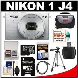 Nikon 1 J4 Digital Camera & 10-30mm PD Zoom Lens (Silver) with 32GB Card + Case + Tripod + HDMI Cable + Accessory Kit