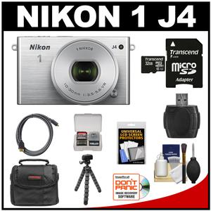 Nikon 1 J4 Digital Camera & 10-30mm PD Zoom Lens (Silver) with 32GB Card + Case + Tripod & Accessory Kit