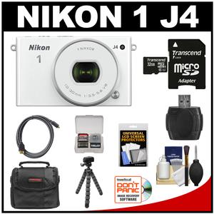 Nikon 1 J4 Digital Camera & 10-30mm PD Zoom Lens (White) with 32GB Card + Case + Tripod & Accessory Kit