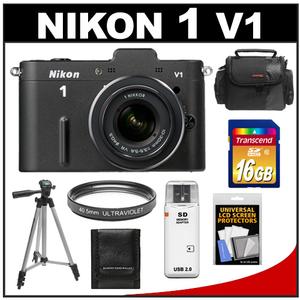 Nikon 1 V1 Digital Camera Body with 10-30mm VR Lens (Black) - Refurbished with 16GB Card + Case + Filter + Tripod + Accessory Kit - Digital Cameras and Accessories - Hip Lens.com
