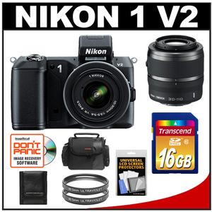 Nikon 1 V2 Digital Camera Body with 10-30mm VR Lens (Black) with 30-110mm VR Lens + 16GB Card + Case + 2 Filters + Accessory Kit