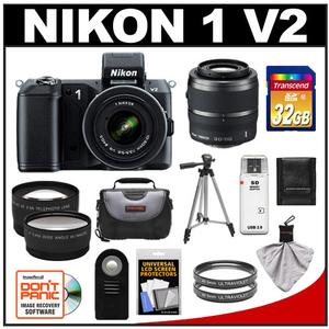 Nikon 1 V2 Digital Camera Body with 10-30mm VR Lens (Black) with 30-110mm VR Lens + 32GB Card + Case + Tripod + Filters + 2 Lens Set + Accessory Kit