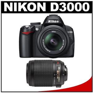 Nikon D3000 Digital SLR Camera Body - Refurbished & 18-55mm + 55-200mm VR Lenses - Digital Cameras and Accessories - Hip Lens.com