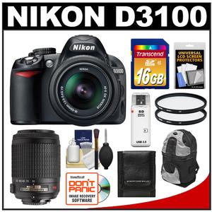 Nikon D3100 Digital SLR Camera & 18-55mm G VR DX AF-S Zoom Lens - Refurbished with Nikon 55-200mm VR Zoom Lens + 16GB Card + (2) Filters + Backpack + Accessory  - Digital Cameras and Accessories - Hip Lens.com