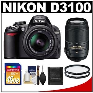 Nikon D3100 Digital SLR Camera & 18-55mm G VR DX AF-S Zoom Lens - Refurbished with Nikon 55-300mm Zoom Lens + 16GB Card + (2) Filters + Accessory Kit - Digital Cameras and Accessories - Hip Lens.com